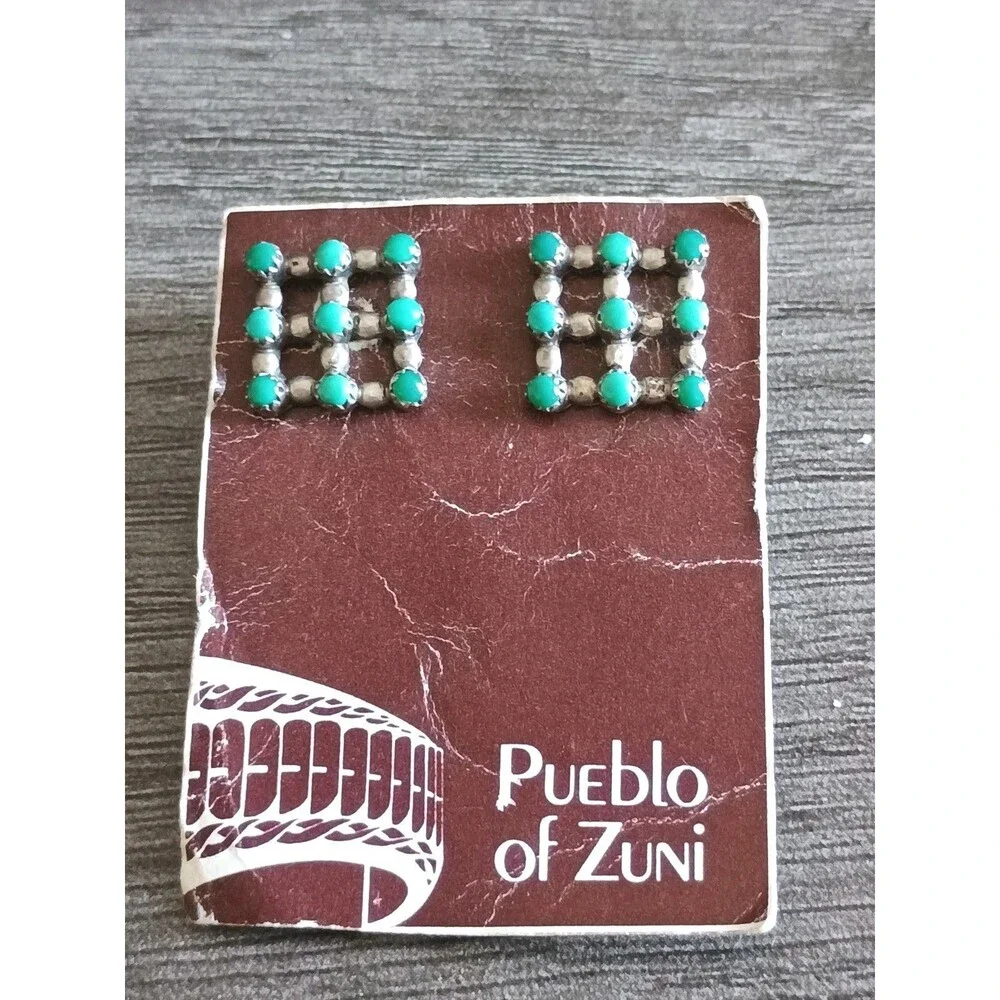 Zuni Jonita Boone Sterling Silver Turquoise Vintage Earrings On Original Card
